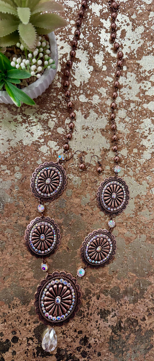 Copper Concho Rhinestone Necklace