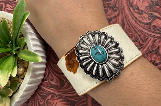 Turquoise Concho Leather Bracelet