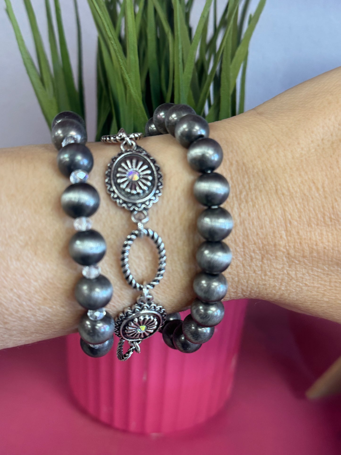 3 Silver Pearl Bracelets