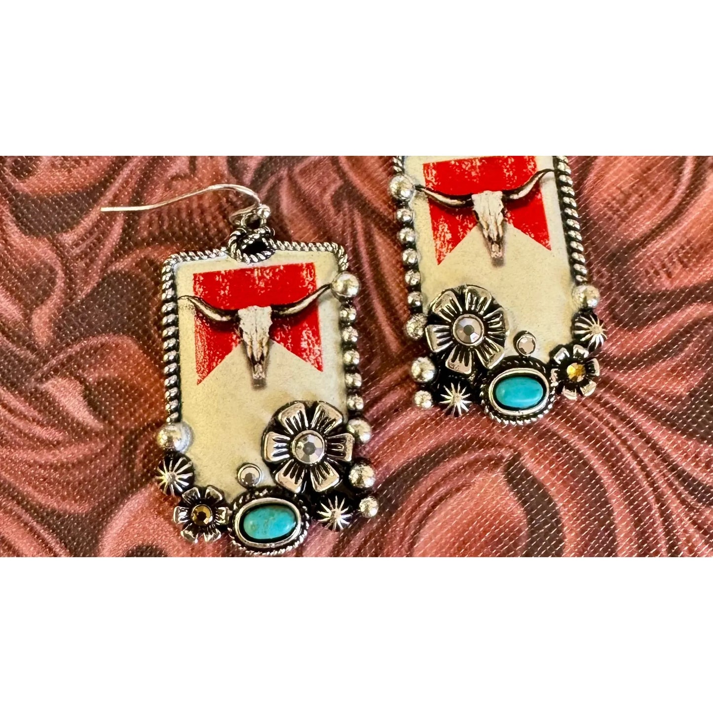 earrings western rodeo silver steer